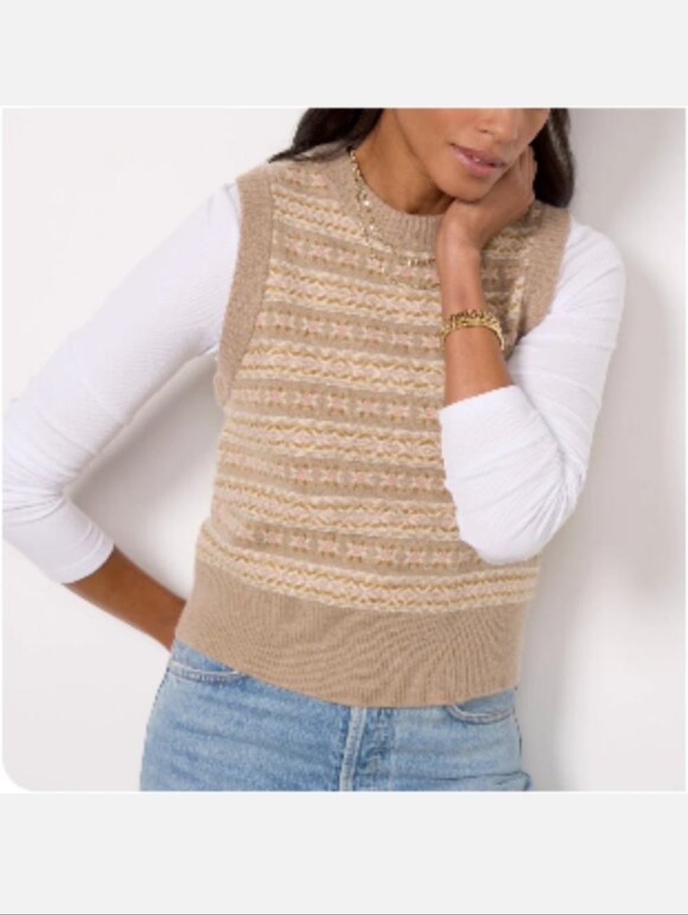 Faherty Brown Cream Wool Fair Isle Knit Sweater Vest Layering Top S